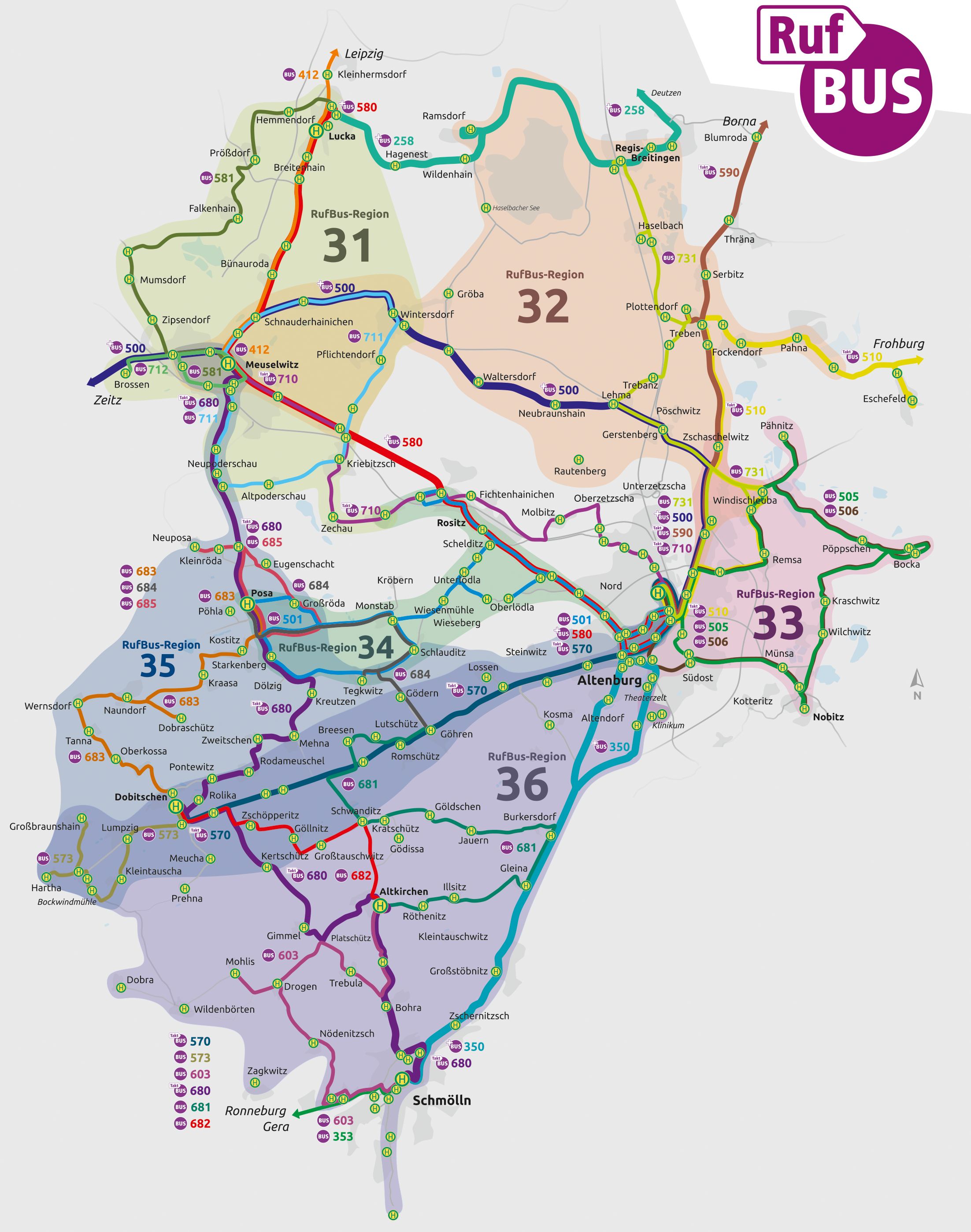 Karte der RufBus-Region im Altenburger Land