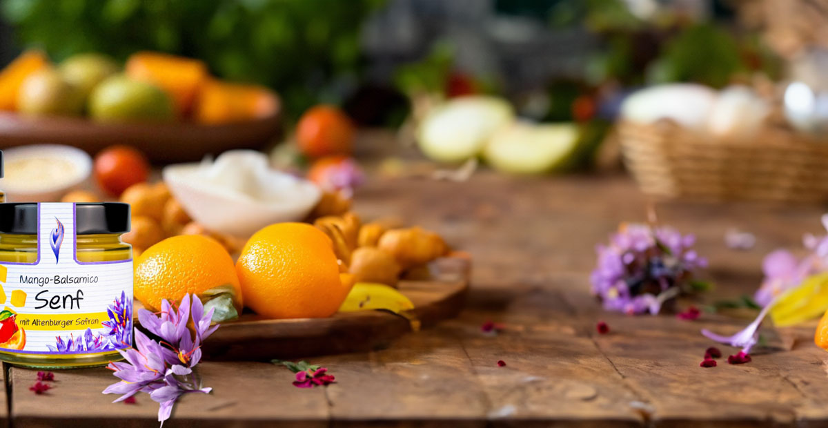 Safran-Pródukte Orangen Fruchtaufstrich & Senf mit Altenburger Safran